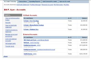 Yodlee MoneyCenter Sample Overview Screen